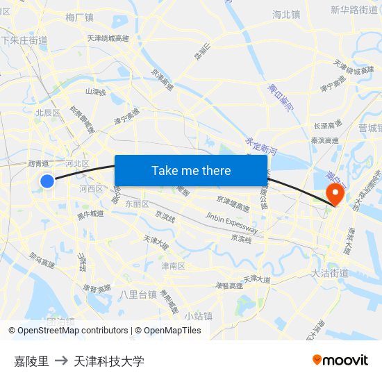 嘉陵里 to 天津科技大学 map