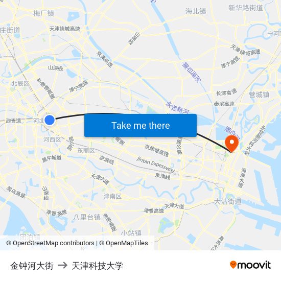 金钟河大街 to 天津科技大学 map