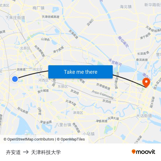 卉安道 to 天津科技大学 map