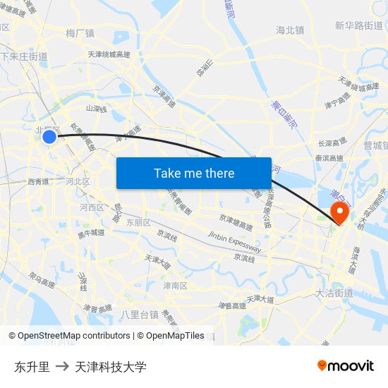 东升里 to 天津科技大学 map