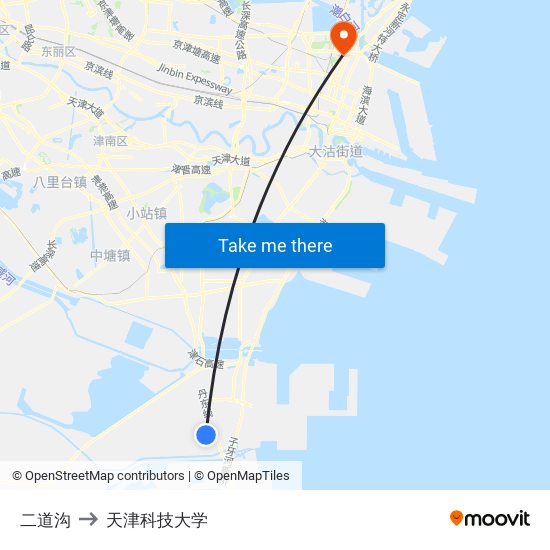二道沟 to 天津科技大学 map