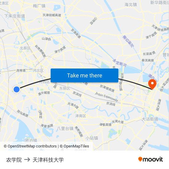 农学院 to 天津科技大学 map
