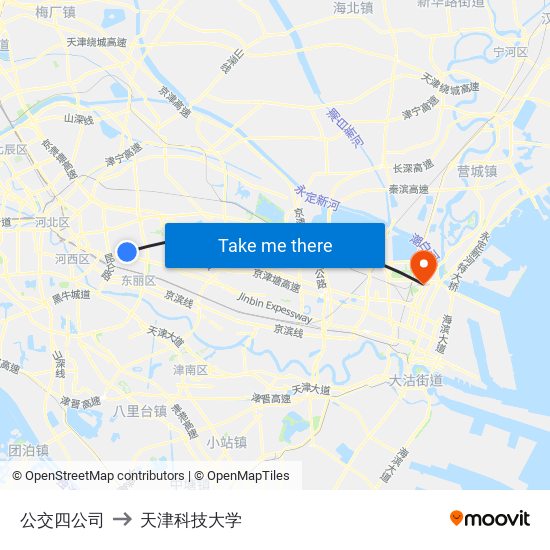 公交四公司 to 天津科技大学 map