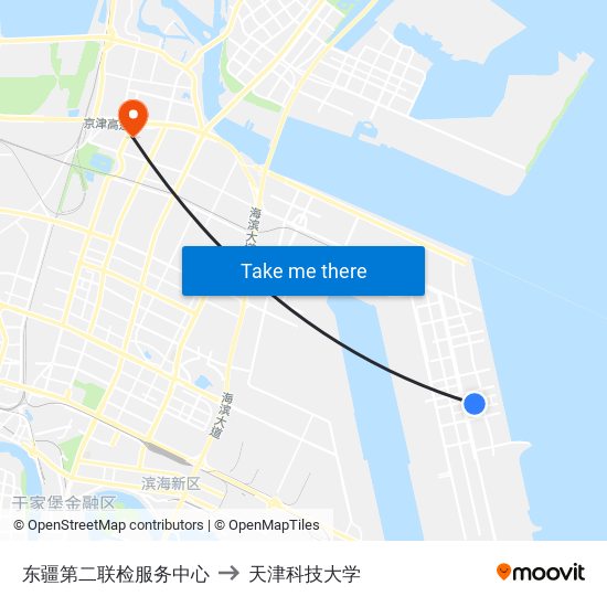 东疆第二联检服务中心 to 天津科技大学 map