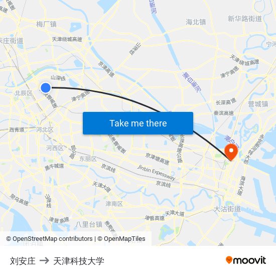 刘安庄 to 天津科技大学 map