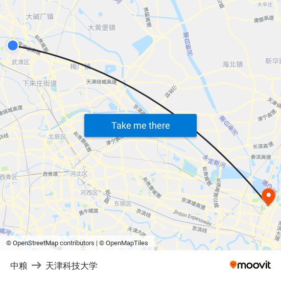 中粮 to 天津科技大学 map