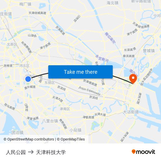人民公园 to 天津科技大学 map