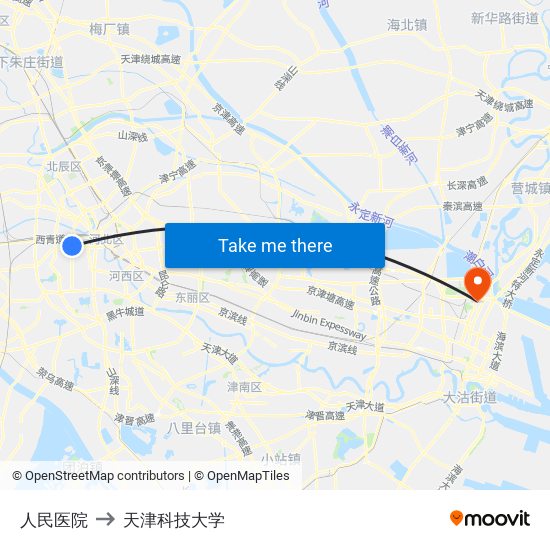 人民医院 to 天津科技大学 map
