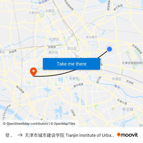 登州路 to 天津市城市建设学院 Tianjin Institute of Urban Construction map