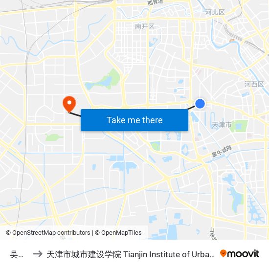 吴家窑 to 天津市城市建设学院 Tianjin Institute of Urban Construction map