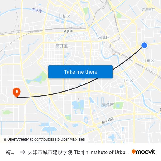 靖江路 to 天津市城市建设学院 Tianjin Institute of Urban Construction map