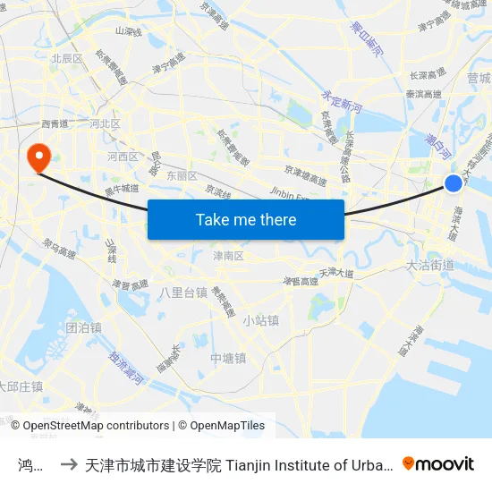 鸿富锦 to 天津市城市建设学院 Tianjin Institute of Urban Construction map