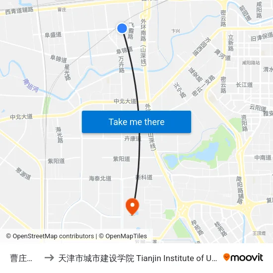 曹庄地铁站 to 天津市城市建设学院 Tianjin Institute of Urban Construction map