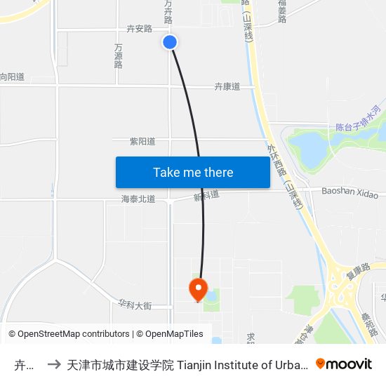 卉安道 to 天津市城市建设学院 Tianjin Institute of Urban Construction map