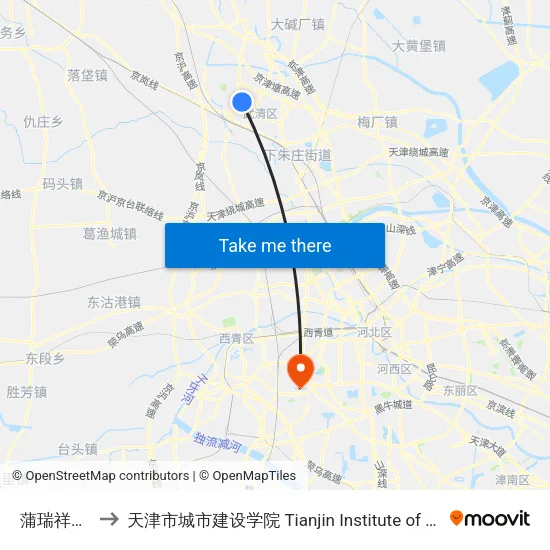 蒲瑞祥园东区 to 天津市城市建设学院 Tianjin Institute of Urban Construction map
