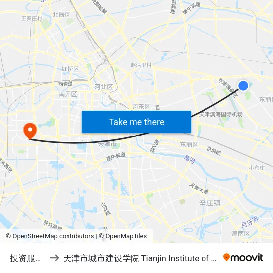 投资服务中心 to 天津市城市建设学院 Tianjin Institute of Urban Construction map