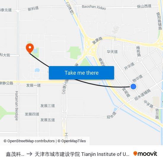 鑫茂科技园 to 天津市城市建设学院 Tianjin Institute of Urban Construction map