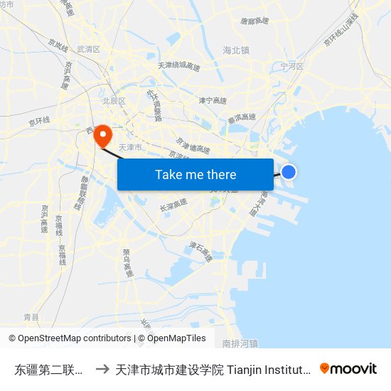 东疆第二联检服务中心 to 天津市城市建设学院 Tianjin Institute of Urban Construction map