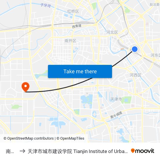 南横街 to 天津市城市建设学院 Tianjin Institute of Urban Construction map