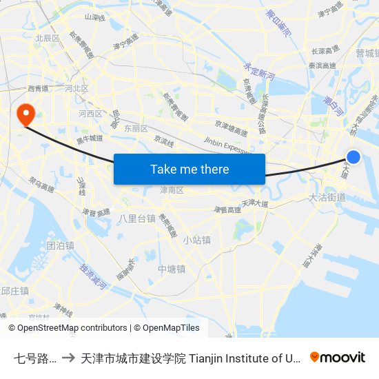七号路海关 to 天津市城市建设学院 Tianjin Institute of Urban Construction map