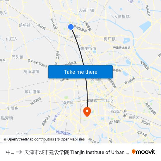 中粮 to 天津市城市建设学院 Tianjin Institute of Urban Construction map