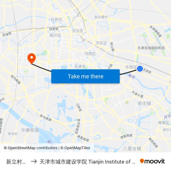 新立村轻轨站 to 天津市城市建设学院 Tianjin Institute of Urban Construction map