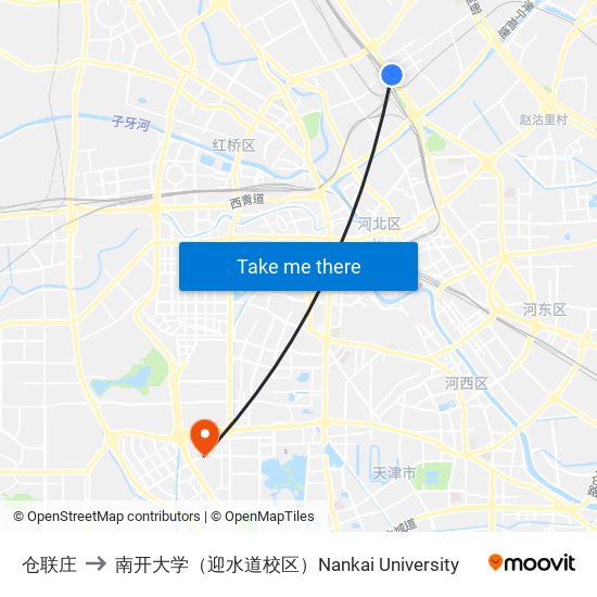 仓联庄 to 南开大学（迎水道校区）Nankai University map