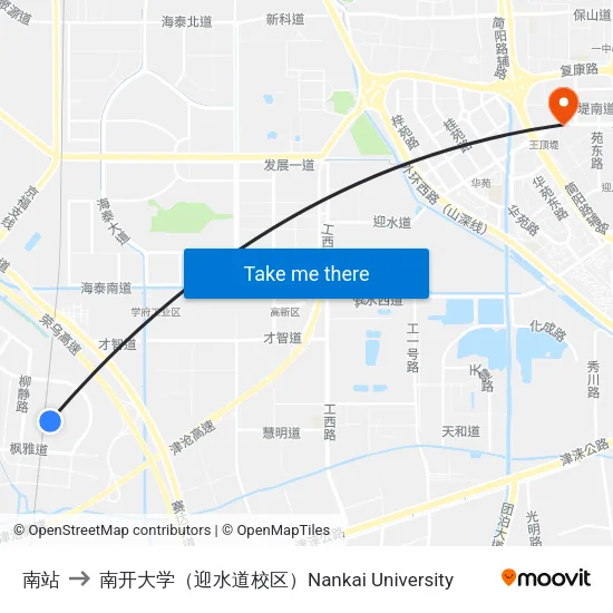 南站 to 南开大学（迎水道校区）Nankai University map