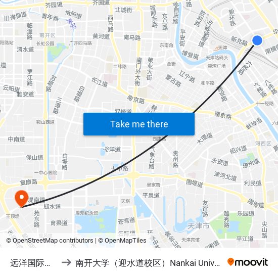 远洋国际中心 to 南开大学（迎水道校区）Nankai University map