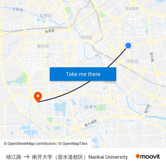 靖江路 to 南开大学（迎水道校区）Nankai University map