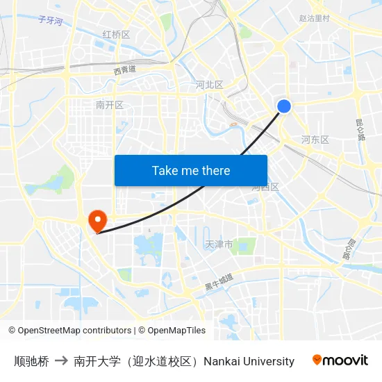 顺驰桥 to 南开大学（迎水道校区）Nankai University map