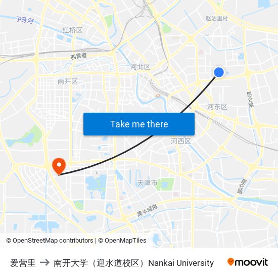 爱营里 to 南开大学（迎水道校区）Nankai University map