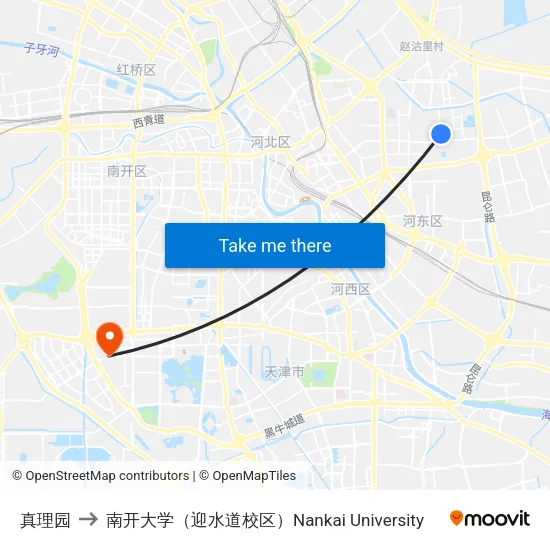 真理园 to 南开大学（迎水道校区）Nankai University map