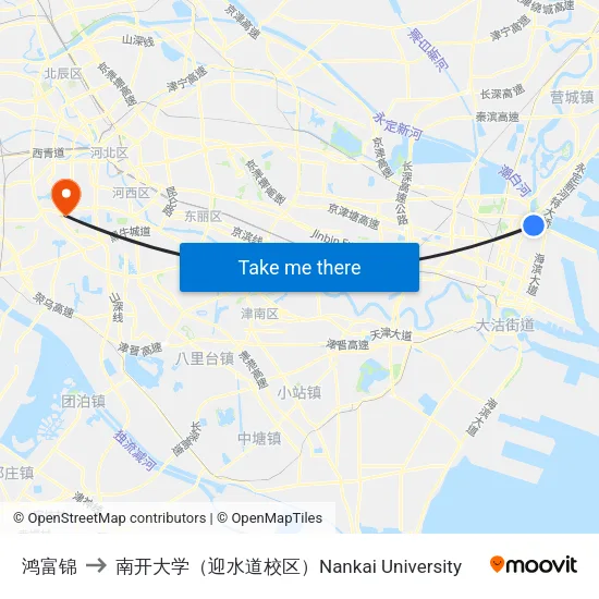 鸿富锦 to 南开大学（迎水道校区）Nankai University map