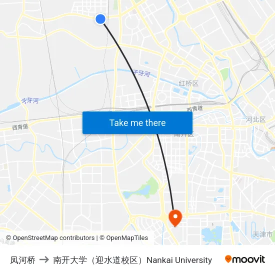 凤河桥 to 南开大学（迎水道校区）Nankai University map