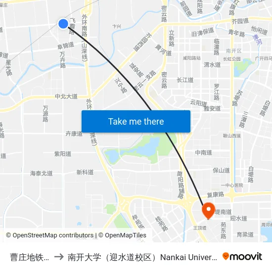 曹庄地铁站 to 南开大学（迎水道校区）Nankai University map