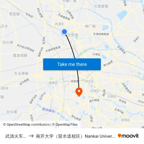 武清火车站 to 南开大学（迎水道校区）Nankai University map