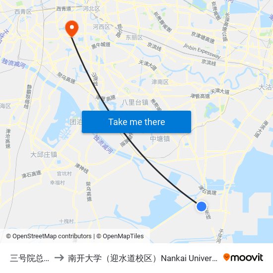 三号院总站 to 南开大学（迎水道校区）Nankai University map