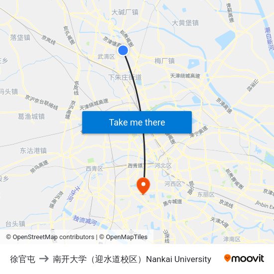 徐官屯 to 南开大学（迎水道校区）Nankai University map