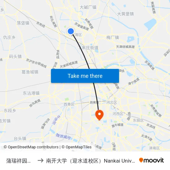 蒲瑞祥园东区 to 南开大学（迎水道校区）Nankai University map