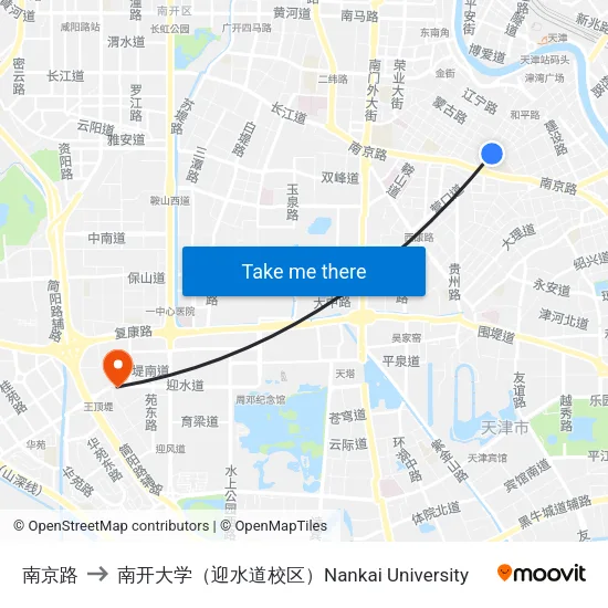 南京路 to 南开大学（迎水道校区）Nankai University map