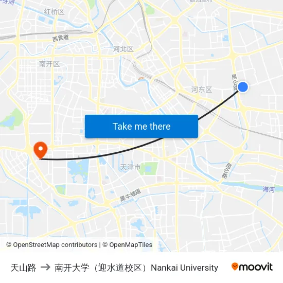 天山路 to 南开大学（迎水道校区）Nankai University map