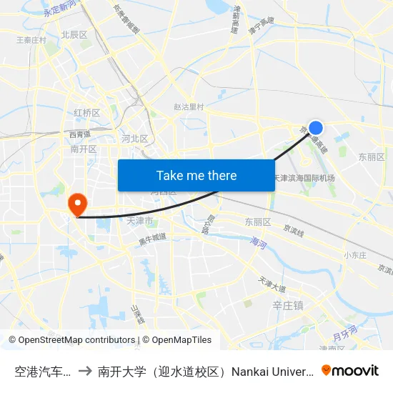 空港汽车园 to 南开大学（迎水道校区）Nankai University map