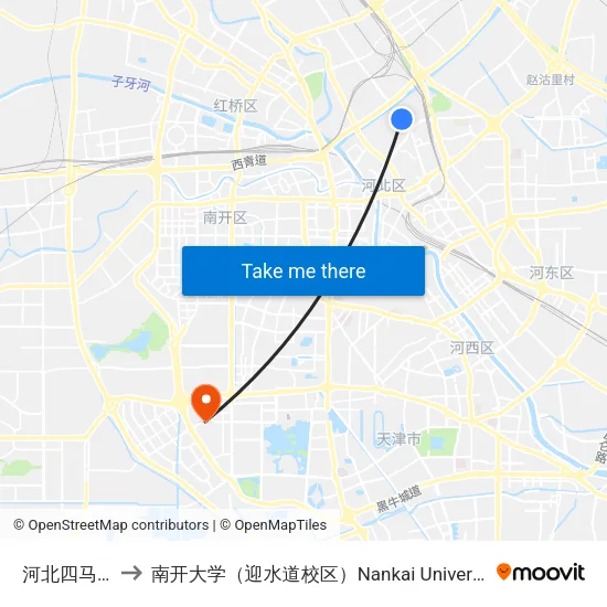 河北四马路 to 南开大学（迎水道校区）Nankai University map