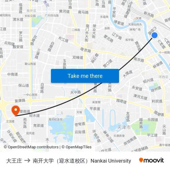 大王庄 to 南开大学（迎水道校区）Nankai University map