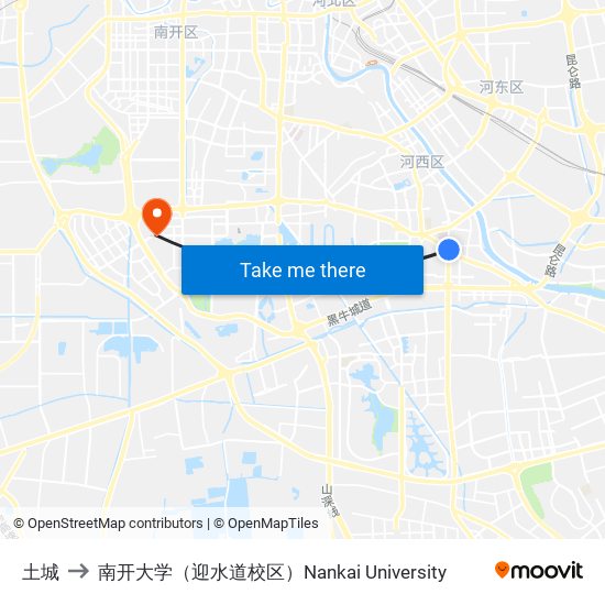 土城 to 南开大学（迎水道校区）Nankai University map