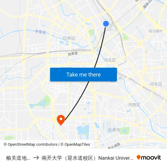 榆关道地道 to 南开大学（迎水道校区）Nankai University map