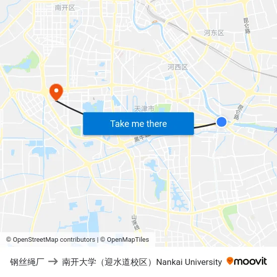 钢丝绳厂 to 南开大学（迎水道校区）Nankai University map