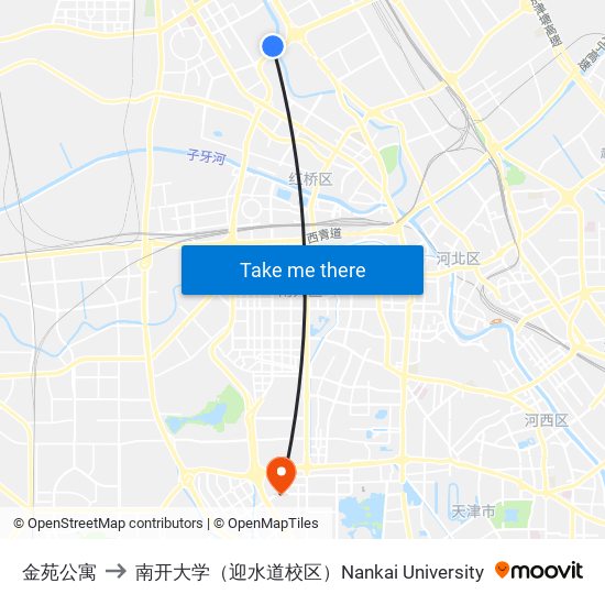 金苑公寓 to 南开大学（迎水道校区）Nankai University map