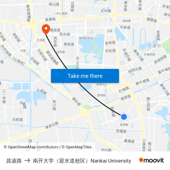 昌凌路 to 南开大学（迎水道校区）Nankai University map